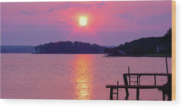 Smith Mountain Lake Sunset Wood Print featuring the photograph Surreal Smith Mountain Lake Sunset by The James Roney Collection