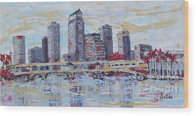  Wood Print featuring the painting Tampa Downtown Skyline by Jyotika Shroff