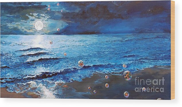 Ocean Wood Print featuring the painting The Ascension of the Sea Stars by Merana Cadorette