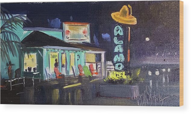Neon Wood Print featuring the painting Theres No Basement at the Alamo by Maggii Sarfaty