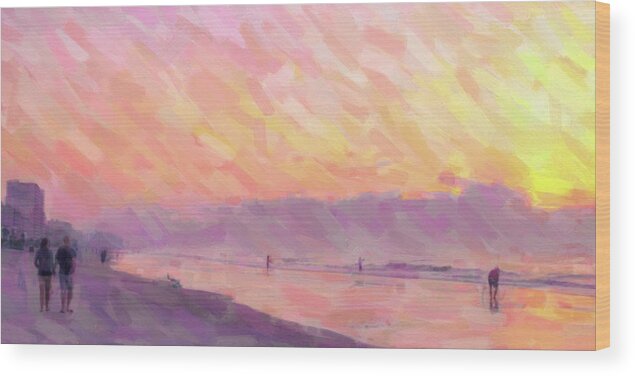 Beach Wood Print featuring the painting Walk on the beach by Darrell Foster