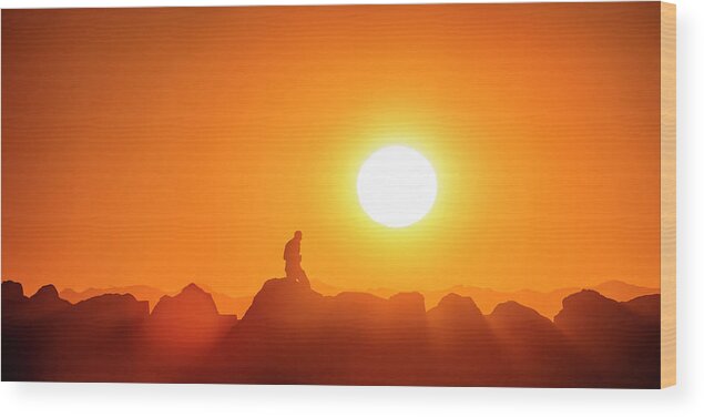 Sunset Wood Print featuring the photograph Walking To The Sun by Ron Dubin