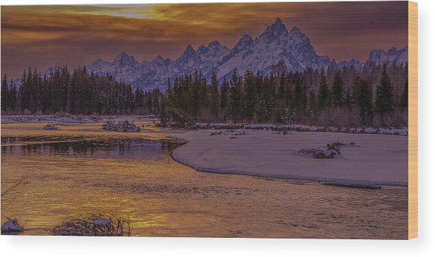 Grand Tetons Wood Print featuring the photograph Winter Glow Over The Tetons by Yeates Photography