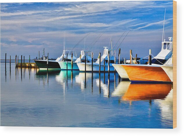 Outer Banks Wood Print featuring the painting Boats at Oregon Inlet Outer Banks II by Dan Carmichael