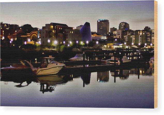 Foss Waterway Wood Print featuring the photograph Foss Waterway at night by Ron Roberts