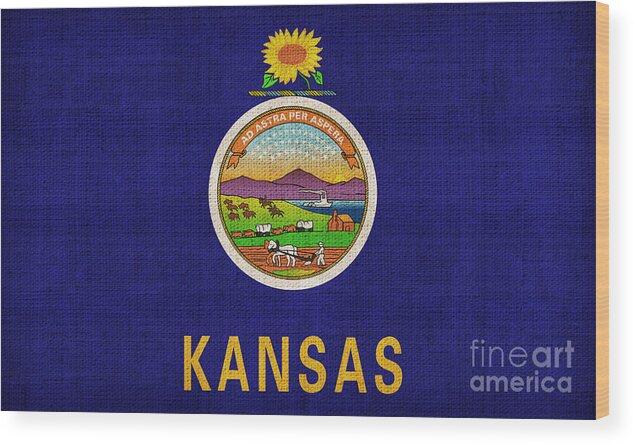 Kansas Wood Print featuring the painting Kansas state flag by Pixel Chimp