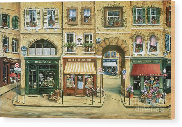 Wine Shop Wood Print featuring the painting Les Rues de Paris by Marilyn Dunlap