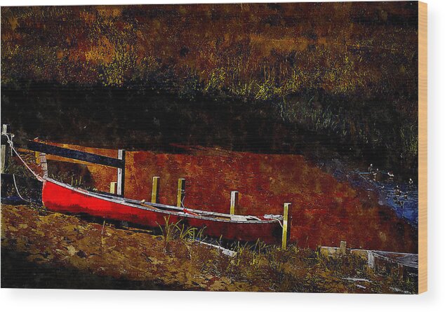 Plum Island Wood Print featuring the painting Plum Island Canoe by Rick Mosher