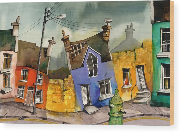Val Byrne Wood Print featuring the painting Wobbly Ardgroom in glorious technicolour by Val Byrne