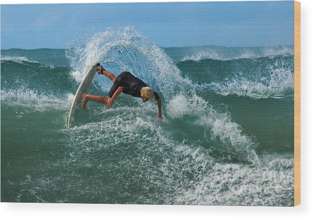 Surfing Wood Print featuring the photograph Surfing Kauai by Vivian Christopher