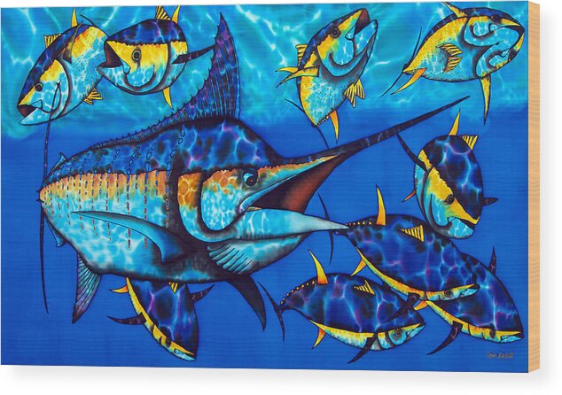  Yellowfin Tuna Wood Print featuring the painting Blue Marlin by Daniel Jean-Baptiste