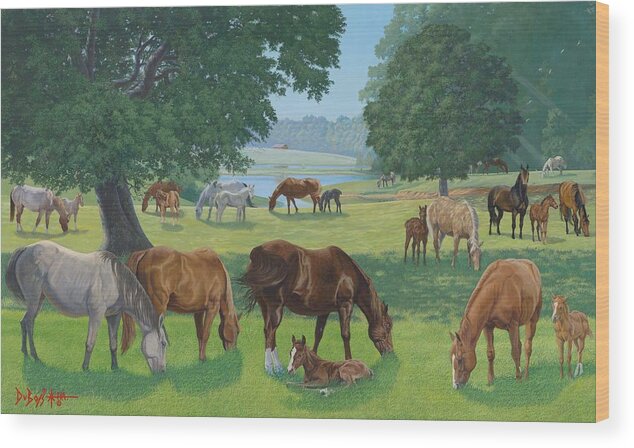 Landscape Wood Print featuring the painting Happy Hollow Mares by Howard Dubois