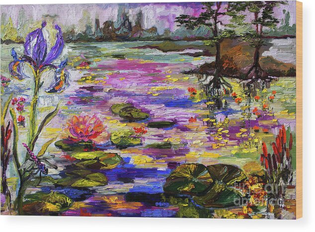 Impressionist Wood Print featuring the painting Life by the Lily Pond by Ginette Callaway