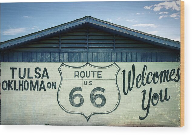 America Wood Print featuring the photograph Tulsa Oklahoma on Route 66 Welcomes You by Gregory Ballos