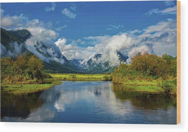 Alex Lyubar Wood Print featuring the photograph Autumn morning in a mountain valley by Alex Lyubar