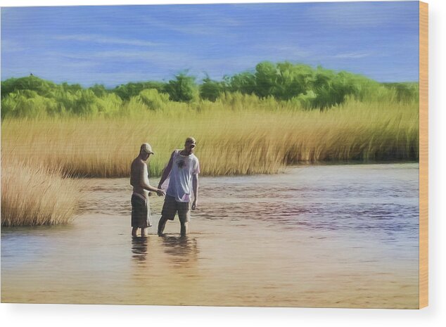 Beach Wood Print featuring the photograph Beach ocean coast Fishing 327 by Dan Carmichael