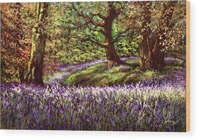 Nature Wood Print featuring the painting Bluebonnets by Hans Neuhart