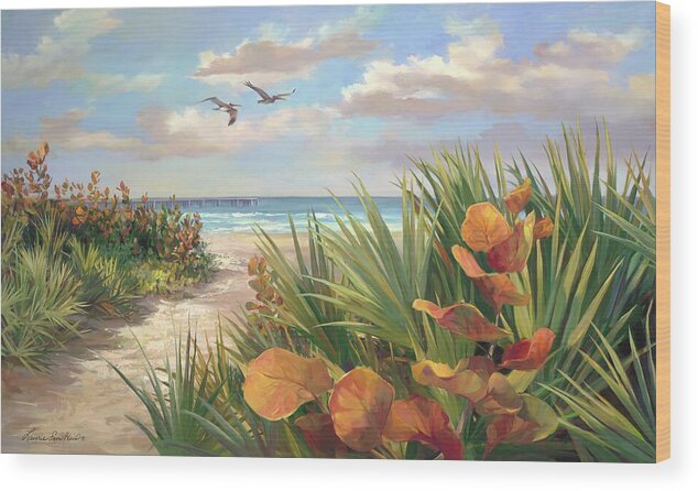 Juno Pier Wood Print featuring the painting Juno Pier by Laurie Snow Hein
