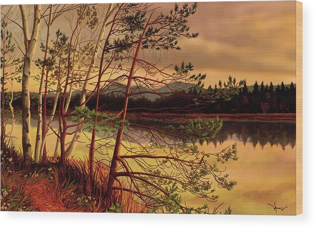 Lakeside Wood Print featuring the painting Lakeside by Hans Neuhart