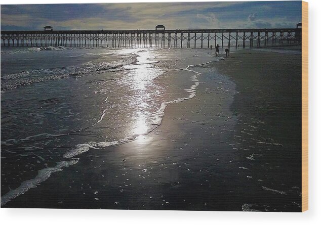  Ocean Sunsets Wood Print featuring the photograph Pier Sunset @ Folly Beach by Victor Thomason