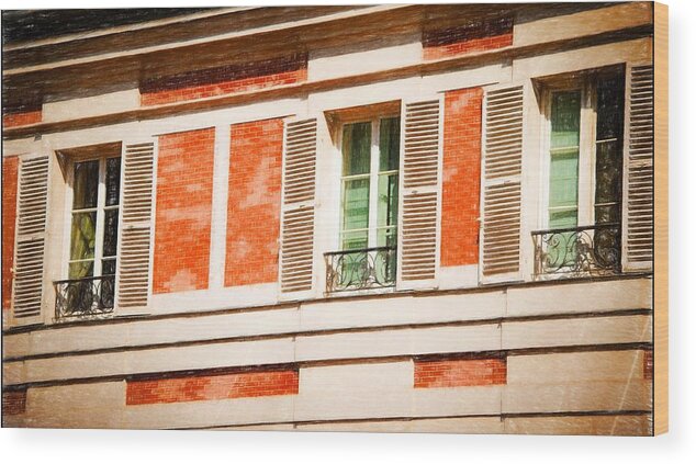 Paris Wood Print featuring the photograph Paris Windows #1 by Bill Howard