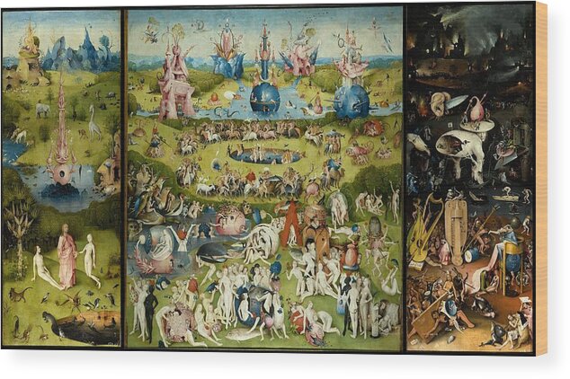 Hieronymus Bosch Wood Print featuring the painting The Garden Of Earthly Delights by Hieronymus Bosch