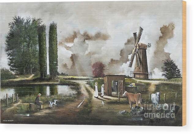 Countryside Wood Print featuring the painting The Windmill by Ken Wood