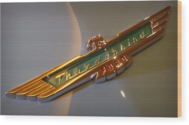 Skompski Wood Print featuring the photograph 1957 Ford Thunderbird Emblem by Joseph Skompski