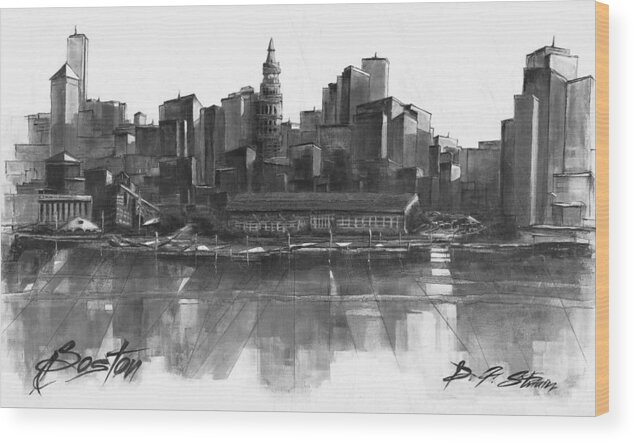 Fineartamerica.com Wood Print featuring the painting Boston Skyline #30 by Diane Strain