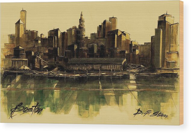 Fineartamerica.com Wood Print featuring the painting Boston Skyline  #31 by Diane Strain