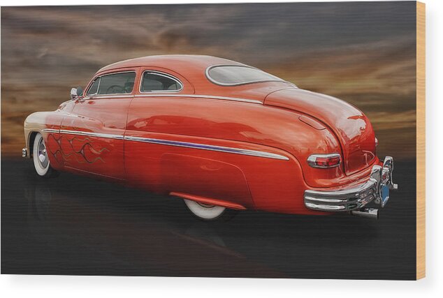Frank J Benz Wood Print featuring the photograph 1950 Mercury Sedan With Flames by Frank J Benz