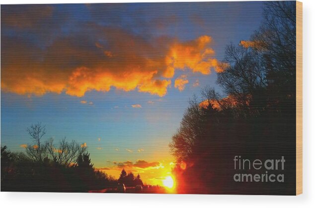 Sunset Over High Way. Street. Sky. Landscape. Photograph. Natural Beauty. Landscape. Rose Wang Image Wood Print featuring the photograph Sunset #7 by Rose Wang