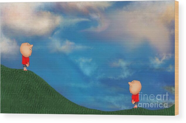 Humor Wood Print featuring the digital art A Twin's Perspective by Mary Eichert