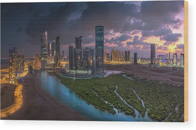 Sunset Wood Print featuring the photograph Al Reem Mangroves by Khalid Al Hammadi