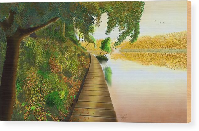 Lake. Wood Print featuring the digital art Autumn by Douglas Day Jones