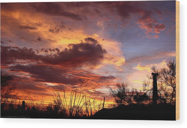 Clouds Wood Print featuring the photograph Az Monsoon Sunset by Elaine Malott