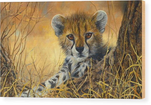 Cheetah Wood Print featuring the painting Baby Cheetah by Lucie Bilodeau