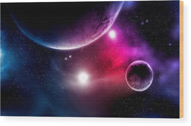 Scenics Wood Print featuring the photograph Big Planets and shining stars galaxy in space by Cemagraphics