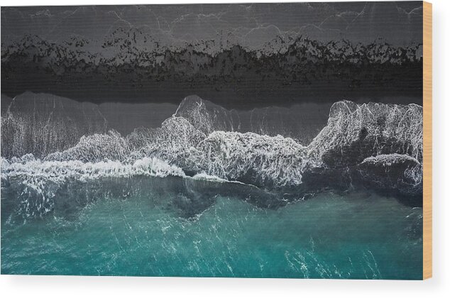 Aerial Wood Print featuring the photograph Black Beach by Marcus Hennen