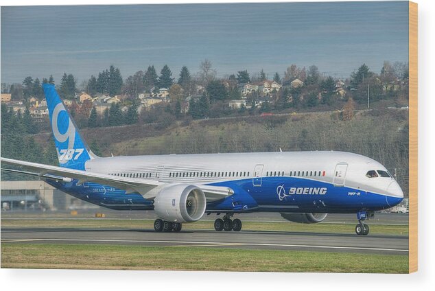 Boeing Wood Print featuring the photograph Boeing 787-9 takeoff by Jeff Cook