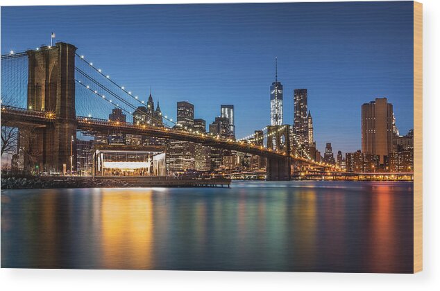  Wood Print featuring the photograph Brooklyn Bridge at Dusk by Mihai Andritoiu