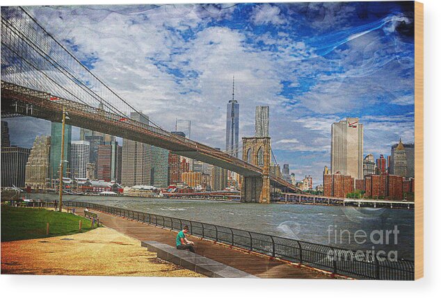 Brooklyn Wood Print featuring the photograph Brooklyn Bridge Ver - 3 by Larry Mulvehill