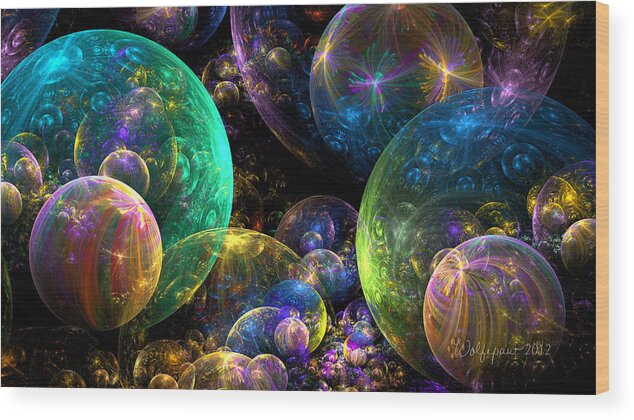 Abstract Wood Print featuring the digital art Bubbles Upon Bubbles by Peggi Wolfe