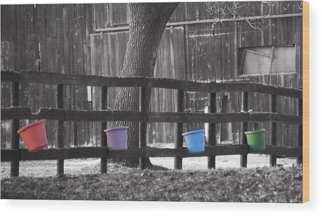 Fence Full Of Buckets Wood Print featuring the photograph Buckets by Tracy Winter