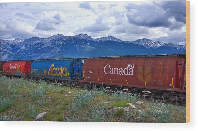 Train Wood Print featuring the photograph Canadian Freight Train in Jasper #2 by Stuart Litoff
