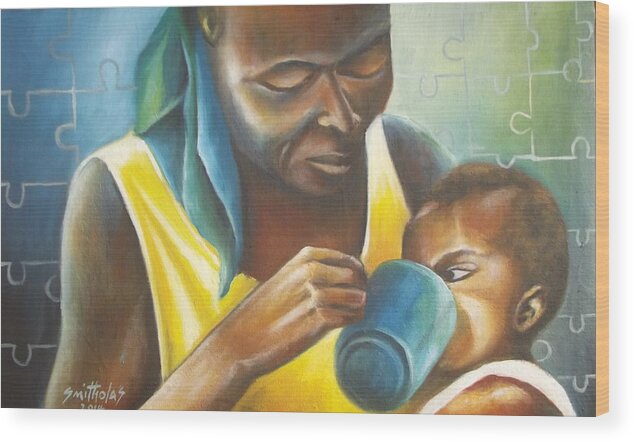 Mother Wood Print featuring the painting Caring Mother by Olaoluwa Smith