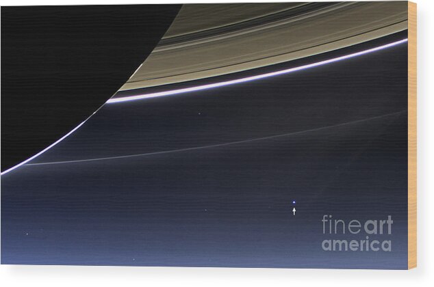 Saturn Wood Print featuring the photograph Cassini View Of Saturn And Earth by Science Source