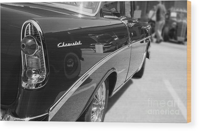 B&w Wood Print featuring the photograph Chevy Reflections by Randall Cogle