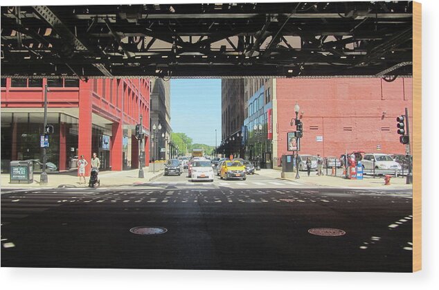 Chicago Wood Print featuring the photograph Chicago Traffic Under the L Tracks  by Anita Burgermeister