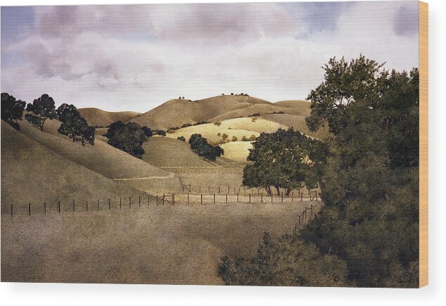 Carmel Valley Wood Print featuring the painting Cloudy Afternoon by Tom Wooldridge
